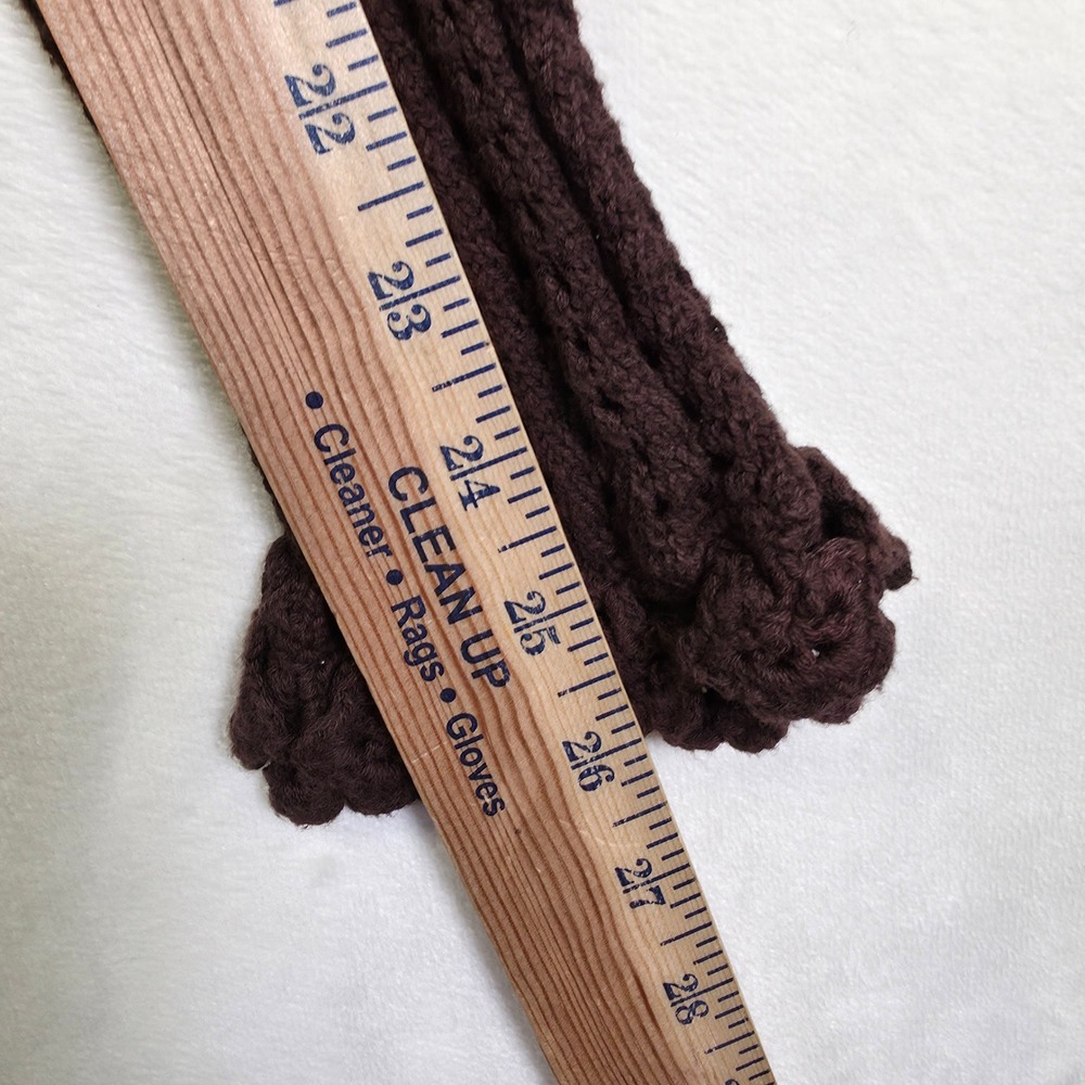 Crochet‎ Knit Cardigan Womens L Brown Open Ruffle Ribbed Layering Lounge Sweater - Picture 7 of 15